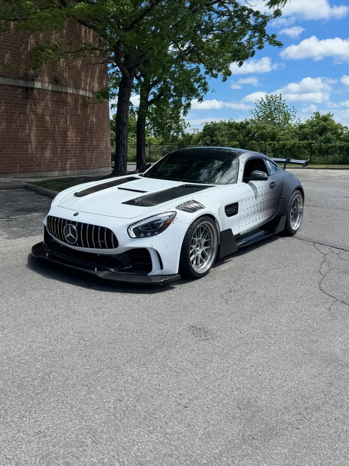White widebody Mercedes-AMG GT at White Eagle Motors